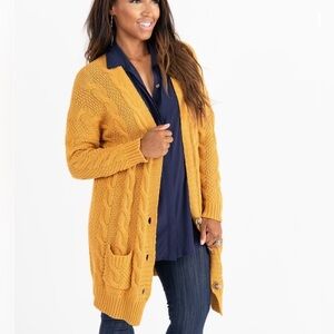 Agnes & Dora Oversized Boyfriend Cable Knit Mustard Yellow Cardigan Sweater